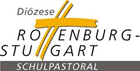 Logo Schulpastoral Rottenburg-Stuttgart, das doppelte "T" wird als gelbes Kreuz dargestellt.