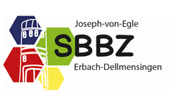 Logo des Joseph-von-Egle SBBZ in Erbach-Dellmensingen. Vier Sechsecke in den Farben grün, rot, gelb und lila und darüber ein weiß umrandeter Turm.